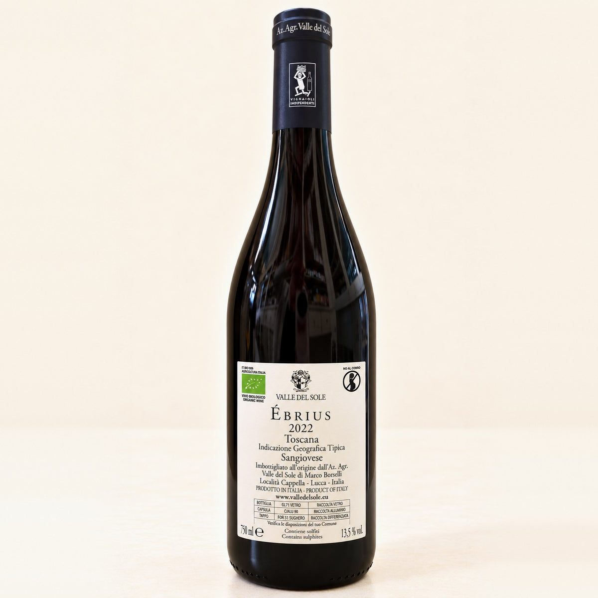 Ébrius 2022 di Valle del Sole: bottiglia, retroetichetta