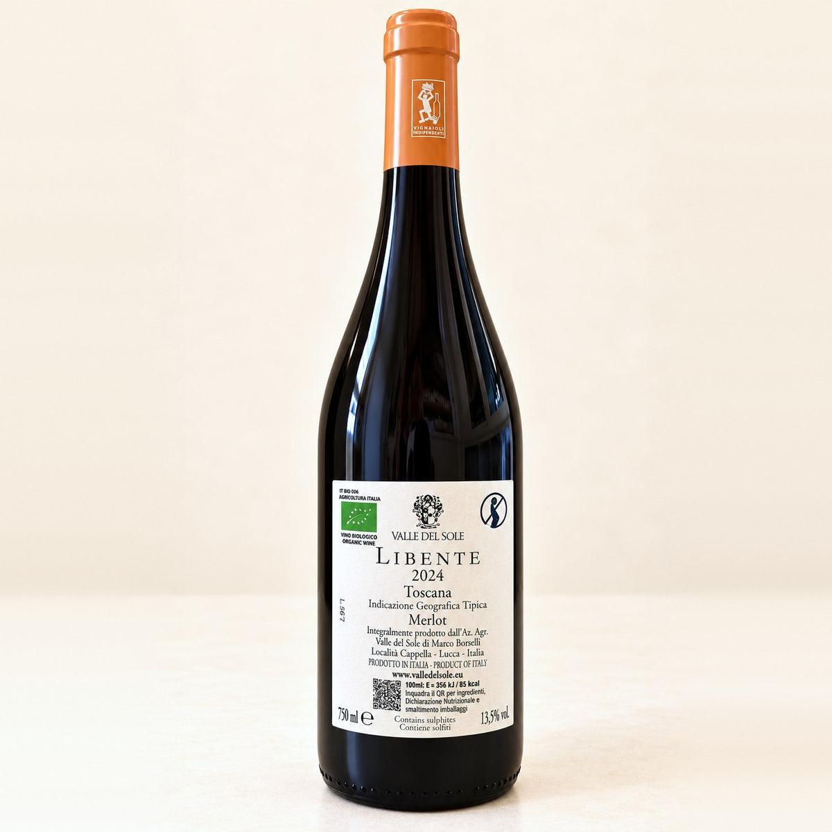 Libente 2024 di Valle del Sole: bottiglia, retroetichetta