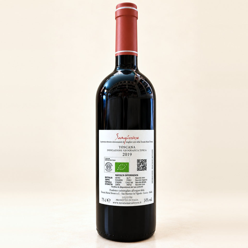 Sangiovese 2019 di Tenuta Maria Teresa: bottiglia, retroetichetta